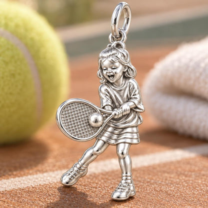 Little Tennis Star Charm Bracelet – Personalized Mom Gift – macro detail of the charm