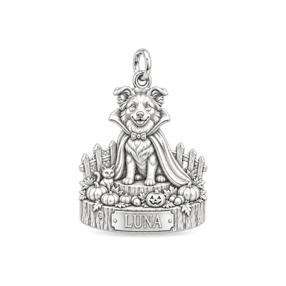 Little Vampire Pup Charm Bracelet – Personalized Dog Mom Gift – silver charm, front view