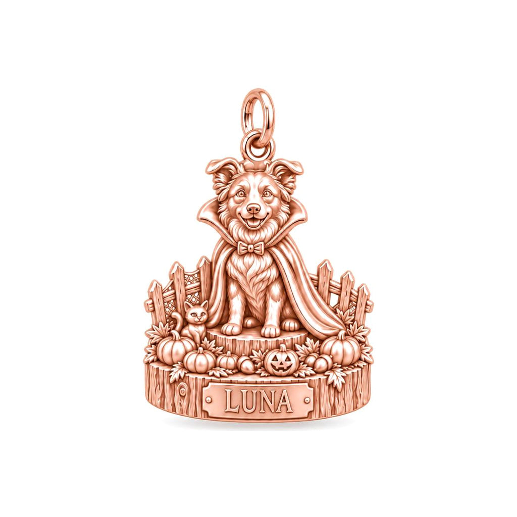 Little Vampire Pup Charm Bracelet – Personalized Dog Mom Gift – rose gold charm, front view