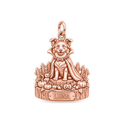 Little Vampire Pup Charm Bracelet – Personalized Dog Mom Gift – rose gold charm, front view