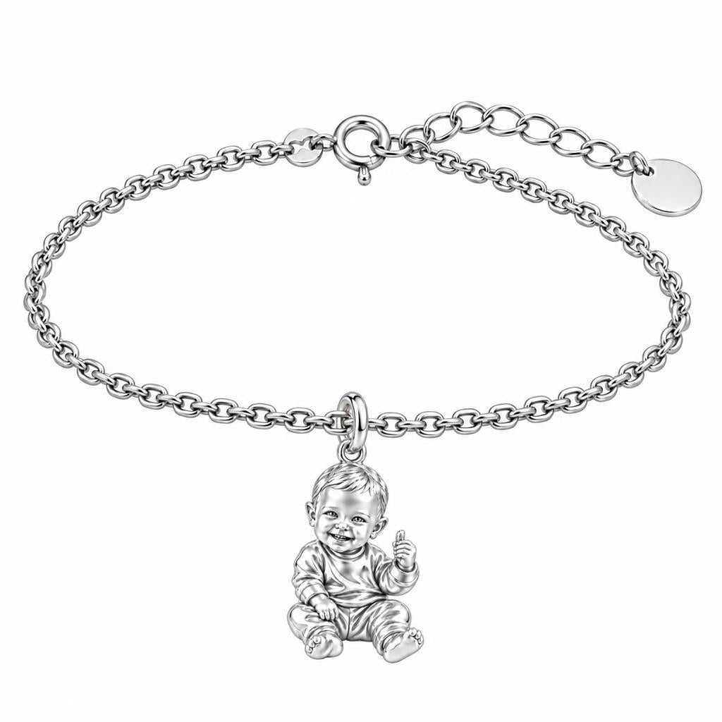 Little Wonder Custom Portrait Charm Bracelet Set – silver, front view