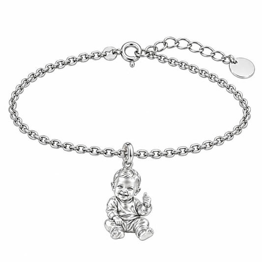 Little Wonder Custom Portrait Charm Bracelet Set – silver, front view