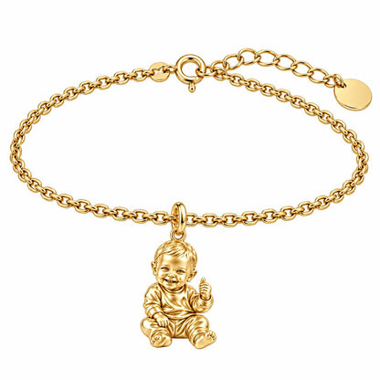 Little Wonder Custom Portrait Charm Bracelet Set – 18K gold, front view