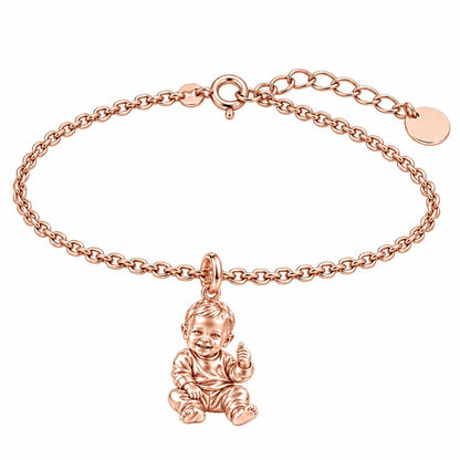 Little Wonder Custom Portrait Charm Bracelet Set – rose gold, front view