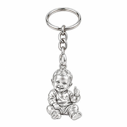Little Wonder Custom Portrait Charm Keychain – silver, front view