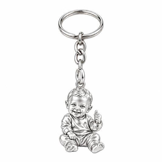 Little Wonder Custom Portrait Charm Keychain – silver, front view