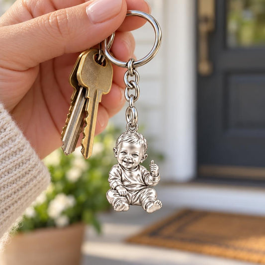 Little Wonder Custom Portrait Charm Keychain – worn / in use