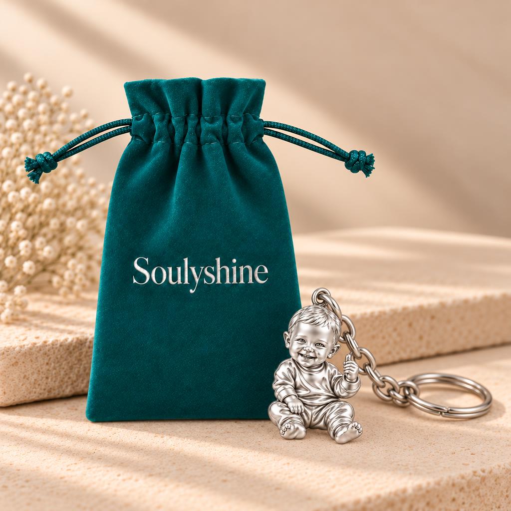 Little Wonder Custom Portrait Charm Keychain – Soulyshine velvet gift pouch