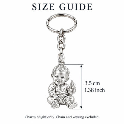 Little Wonder Custom Portrait Charm Keychain – size guide, 3.5 cm (1.38 in) charm, chain and keyring excluded