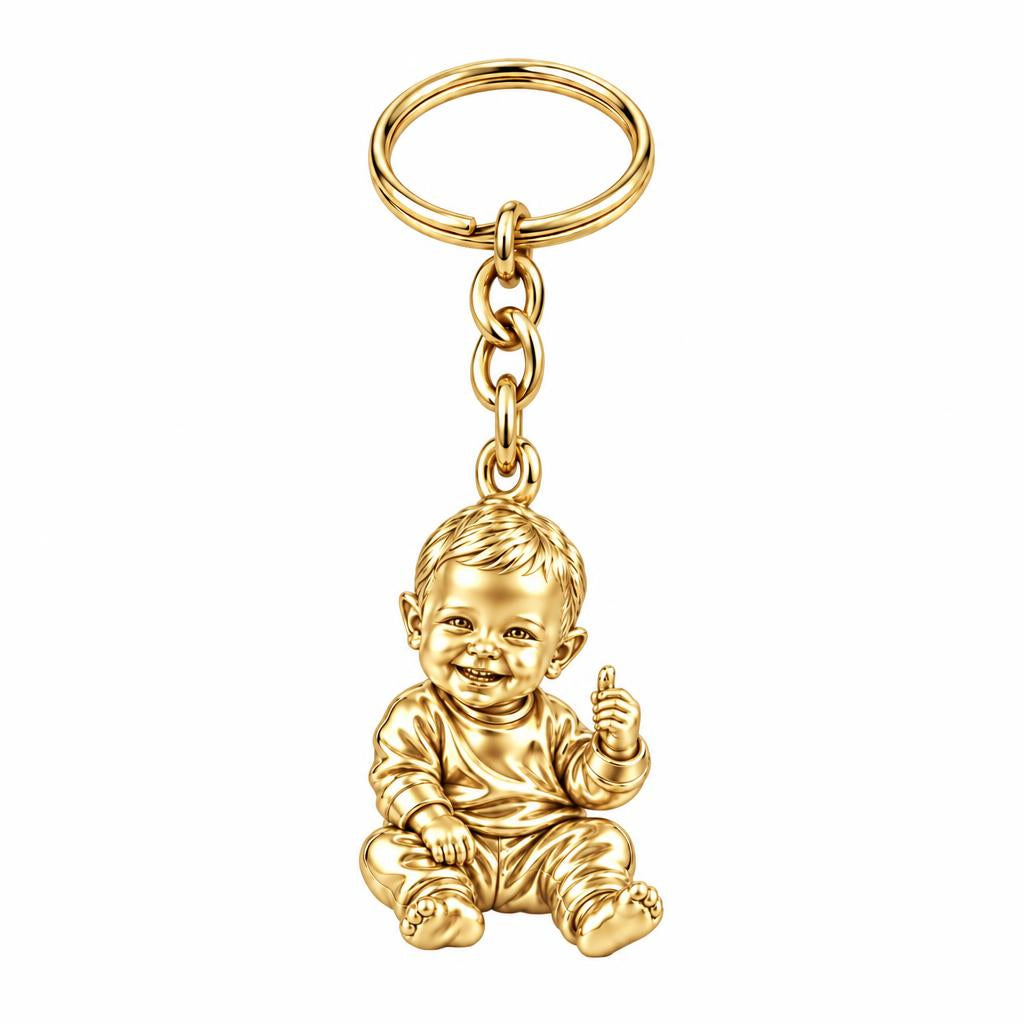 Little Wonder Custom Portrait Charm Keychain – 18K gold, front view