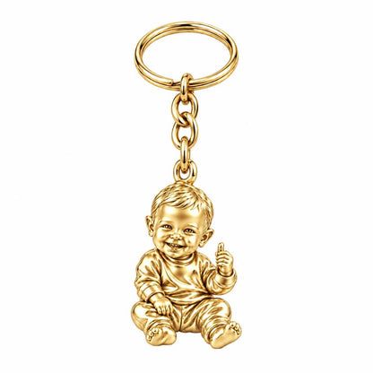 Little Wonder Custom Portrait Charm Keychain – 18K gold, front view