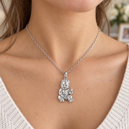 Little Wonder Custom Portrait Charm Necklace Set – worn / in use