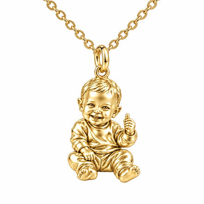 Little Wonder Custom Portrait Charm Necklace Set – 18K gold, front view