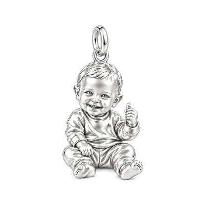 Little Wonder Portrait Charm Bracelet – Personalized Mom Gift – silver charm, front view
