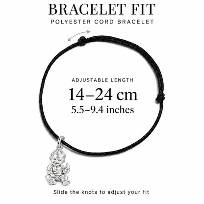 Little Wonder Portrait Charm Bracelet – Personalized Mom Gift – adjustable black cord bracelet, 14–24 cm