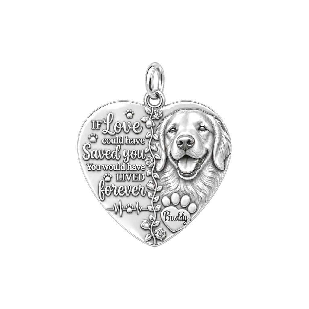 Lived Forever Heart Charm Bracelet – Personalized Pet Gift – silver plated 2 cm charm, front view