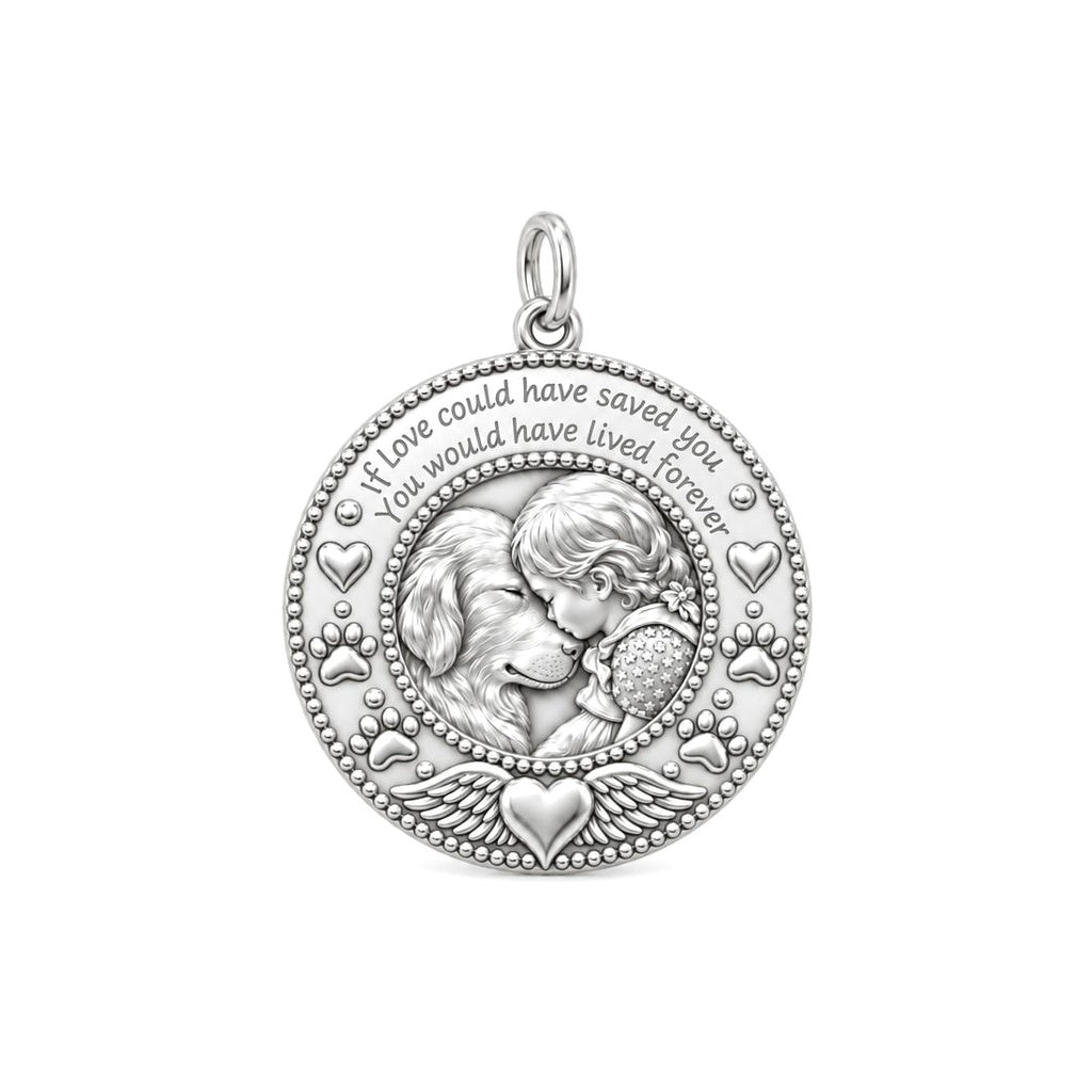 Lived Forever Memorial Charm Bracelet – Personalized Dog Mom Gift – silver plated 2 cm charm, front view