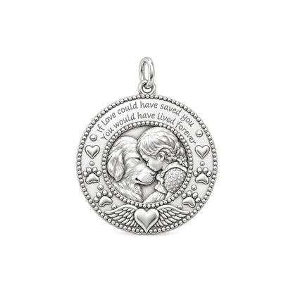 Lived Forever Memorial Charm Bracelet – Personalized Dog Mom Gift – silver plated 2 cm charm, front view