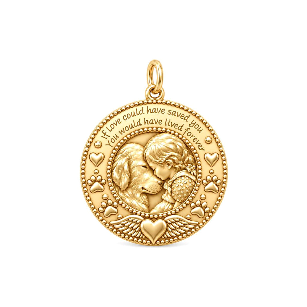 Lived Forever Memorial Charm Bracelet – Personalized Dog Mom Gift – 18K gold plated 2 cm charm, front view