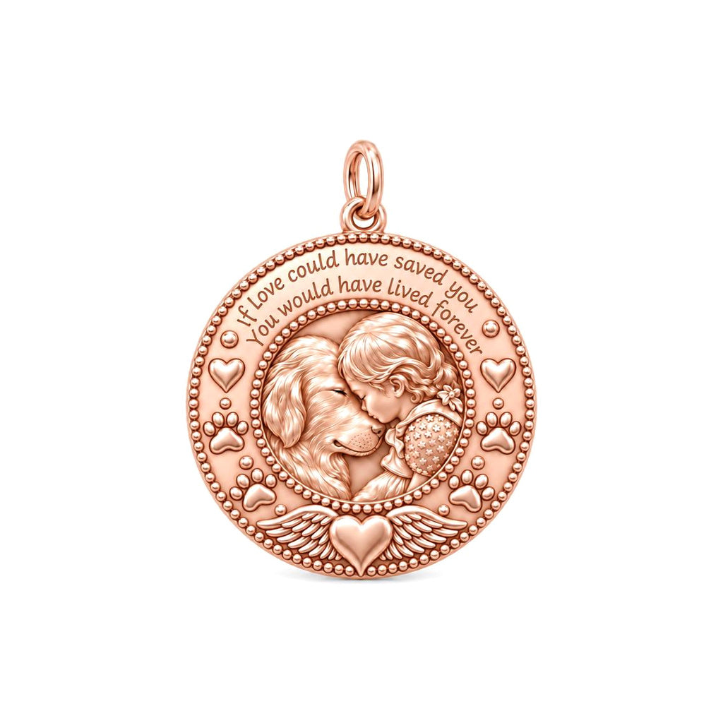 Lived Forever Memorial Charm Bracelet – Personalized Dog Mom Gift – rose gold 2 cm charm, front view