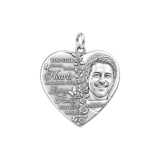 Living Hearts Memorial Charm Bracelet – Personalized Family Gift – silver plated 3 cm charm, front view