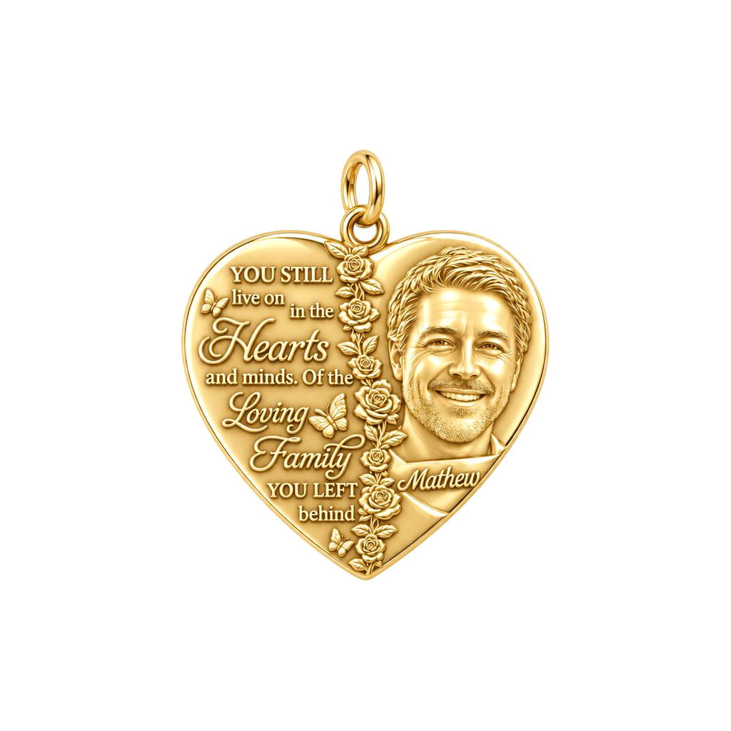 Living Hearts Memorial Charm Bracelet – Personalized Family Gift – 18K gold plated 3 cm charm, front view