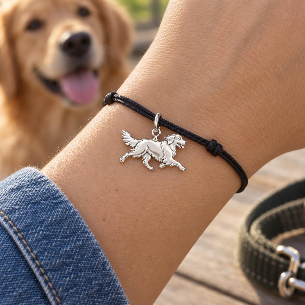 Jack Russell Terrier Little Joy Charm — worn on the wrist on a black cord bracelet