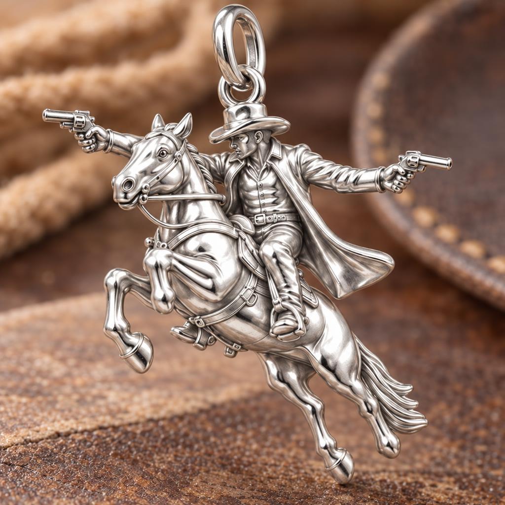 Lone Ranger Cowboy Charm Bracelet – Personalized Dad Gift – macro detail of the charm