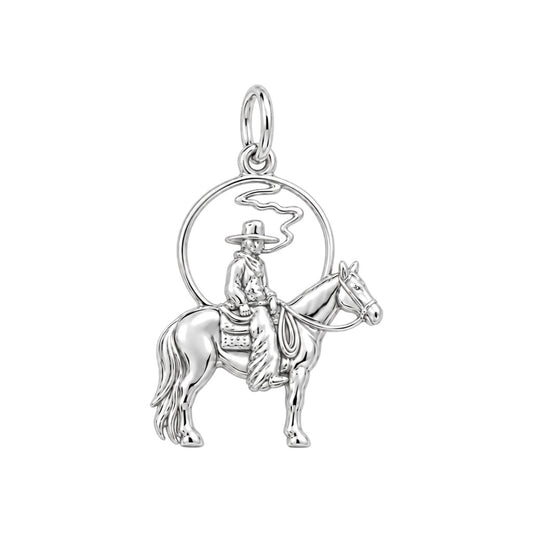 Lone Rider at Sunset Charm Bracelet – Personalized Dad Gift – silver charm, front view
