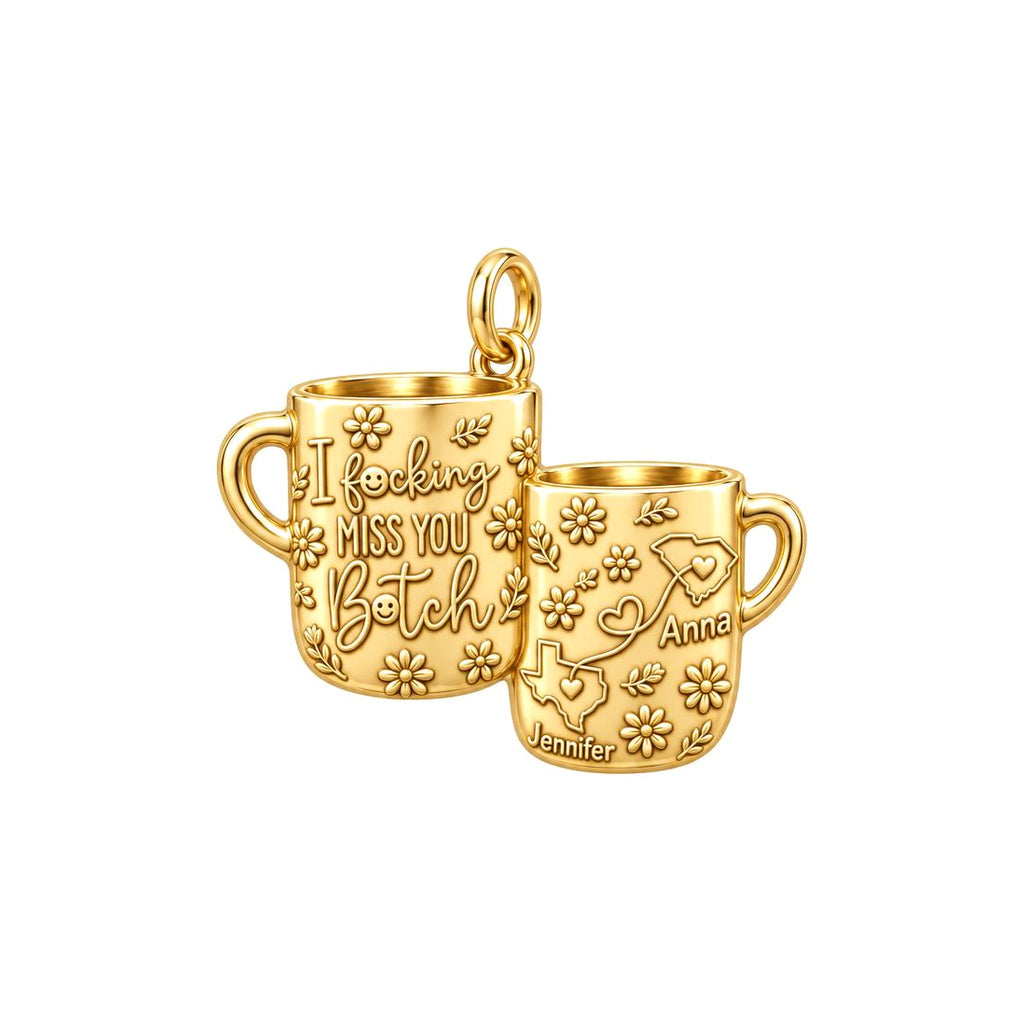 Long Distance Bestie Charm Bracelet – Personalized Friend Gift – 18K gold plated 3 cm charm, front view