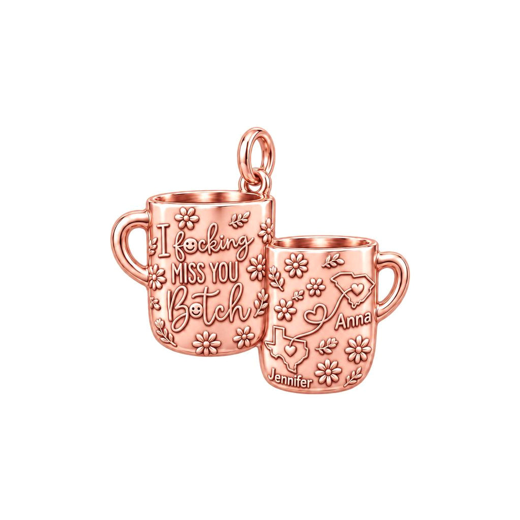Long Distance Bestie Charm Bracelet – Personalized Friend Gift – rose gold 3 cm charm, front view