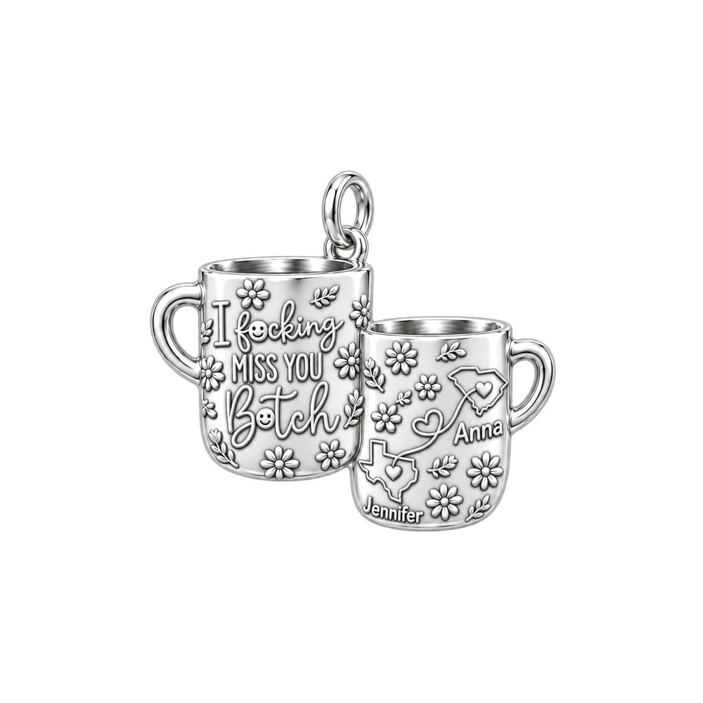Long Distance Bestie Charm Bracelet – Personalized Friend Gift – silver plated 3 cm charm, front view