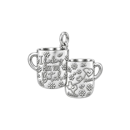 Long Distance Bestie Charm Bracelet – Personalized Friend Gift – silver plated 3 cm charm, front view