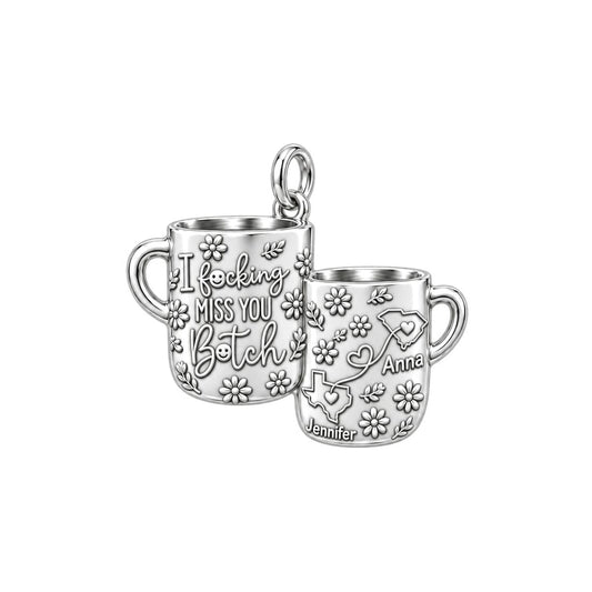 Long Distance Bestie Charm Bracelet – Personalized Friend Gift – silver plated 2 cm charm, front view