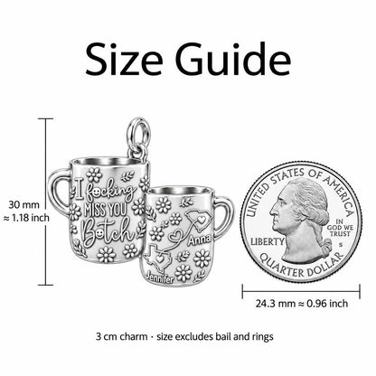 Long Distance Bestie Charm Bracelet – Personalized Friend Gift – size guide, 3 cm charm next to a quarter