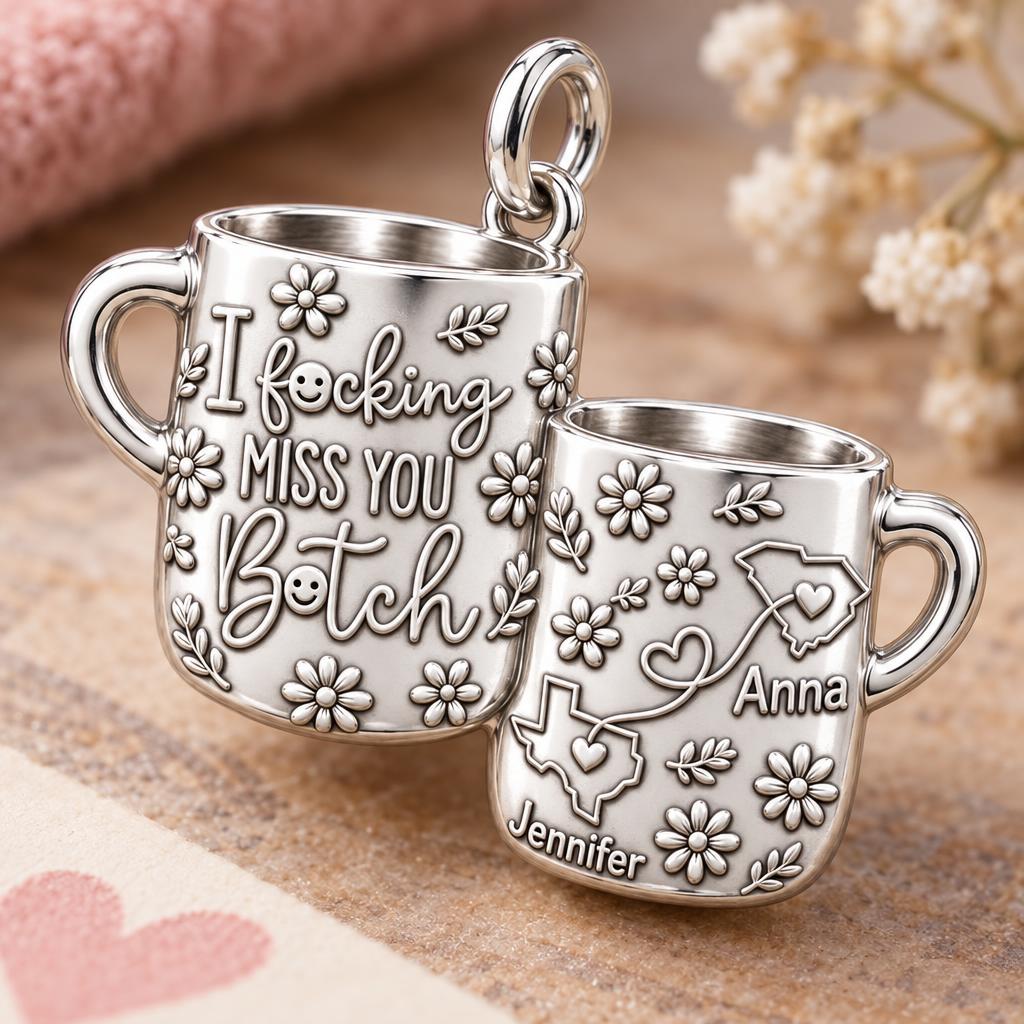 Long Distance Bestie Charm Bracelet – Personalized Friend Gift – macro detail of the charm