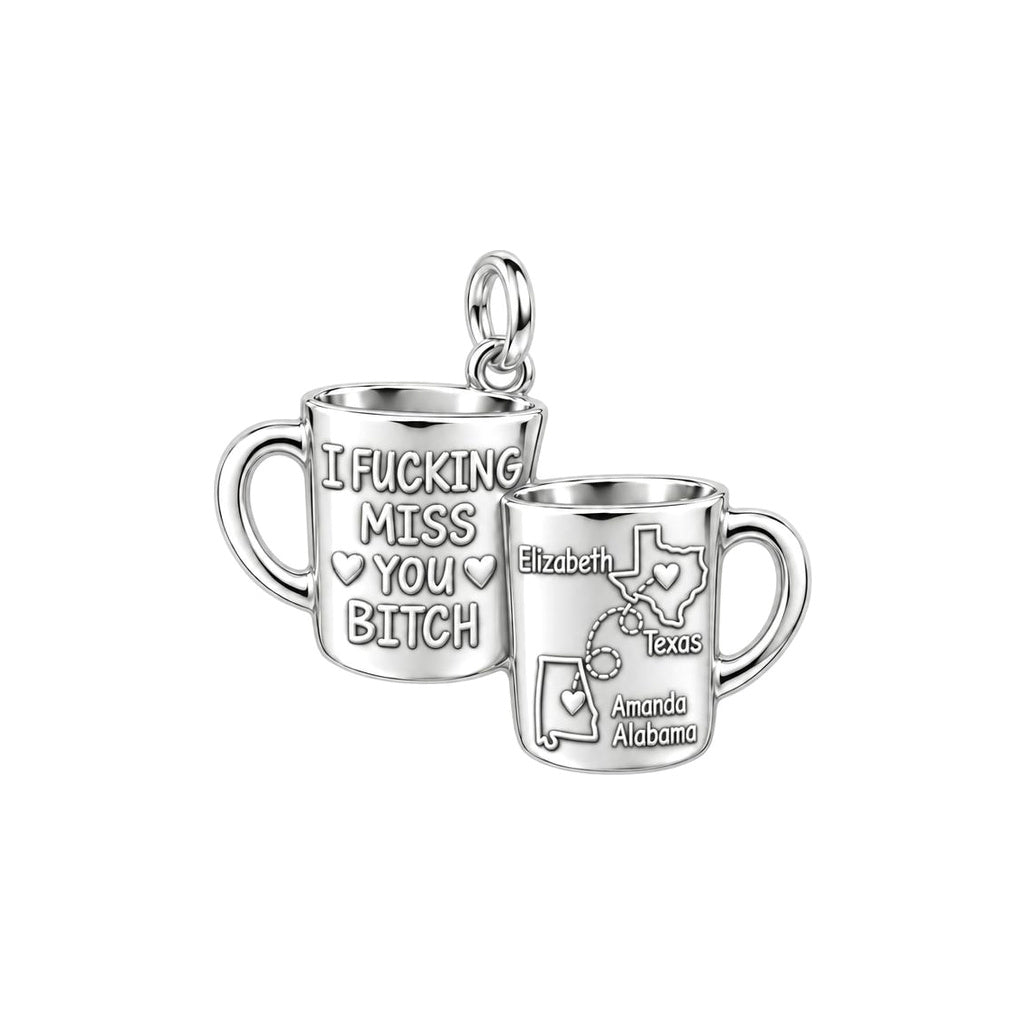 Long Distance Bestie Mugs Charm Bracelet – Personalized Best Friend – silver plated 3 cm charm, front view