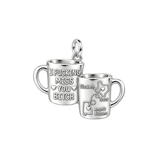 Long Distance Bestie Mugs Charm Bracelet – Personalized Best Friend – silver plated 3 cm charm, front view
