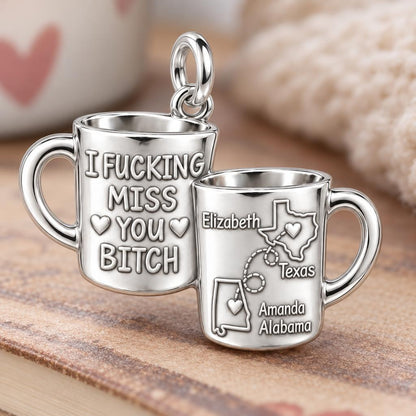 Long Distance Bestie Mugs Charm Bracelet – Personalized Best Friend – macro detail of the charm