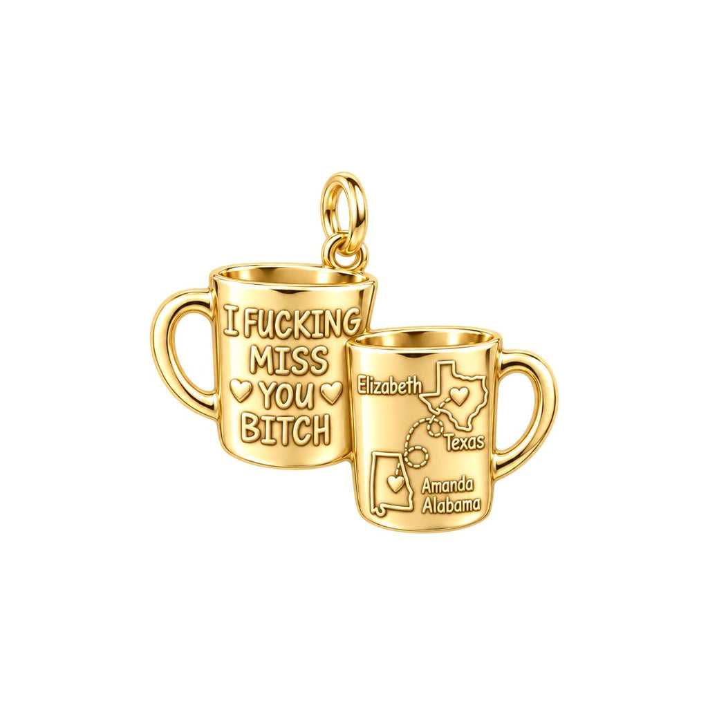 Long Distance Bestie Mugs Charm Bracelet – Personalized Best Friend – 18K gold plated 3 cm charm, front view