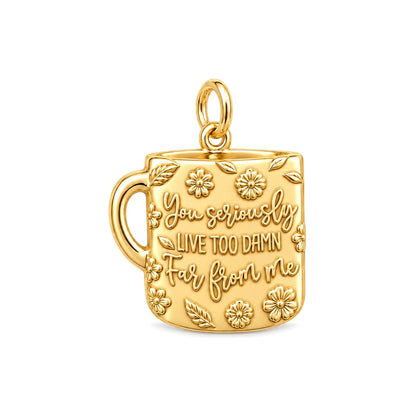 Long Distance Coffee Mug Charm Bracelet – Personalized Bestie Gift – 18K gold plated 3 cm charm, front view