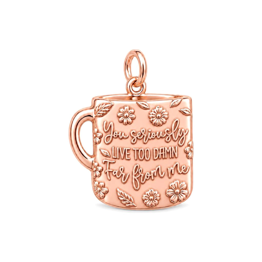 Long Distance Coffee Mug Charm Bracelet – Personalized Bestie Gift – rose gold 3 cm charm, front view