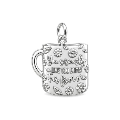 Long Distance Coffee Mug Charm Bracelet – Personalized Bestie Gift – silver plated 3 cm charm, front view