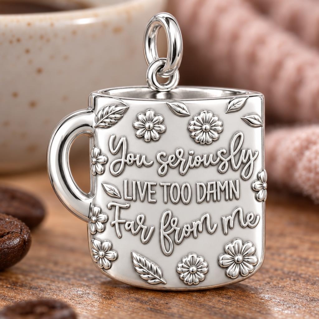 Long Distance Coffee Mug Charm Bracelet – Personalized Bestie Gift – macro detail of the charm