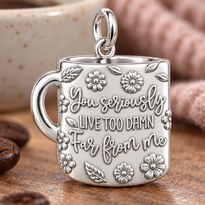 Long Distance Coffee Mug Charm Bracelet – Personalized Bestie Gift – macro detail of the charm