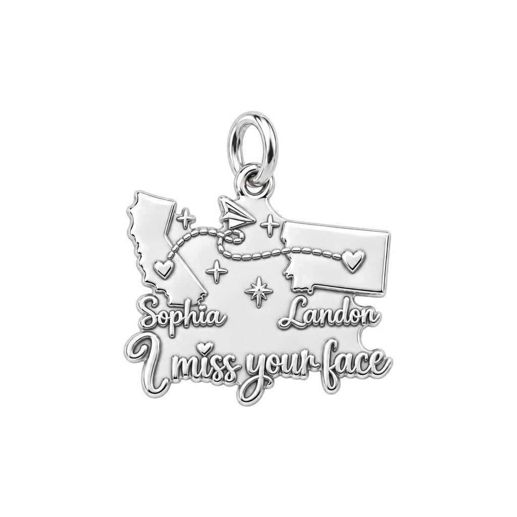 Long Distance Paper Plane Charm Bracelet – Personalized Couple Gift – silver plated 3 cm charm, front view