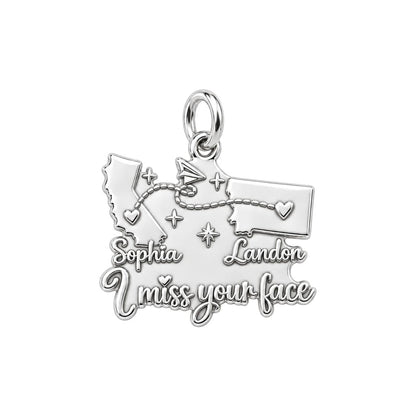 Long Distance Paper Plane Charm Bracelet – Personalized Couple Gift – silver plated 3 cm charm, front view