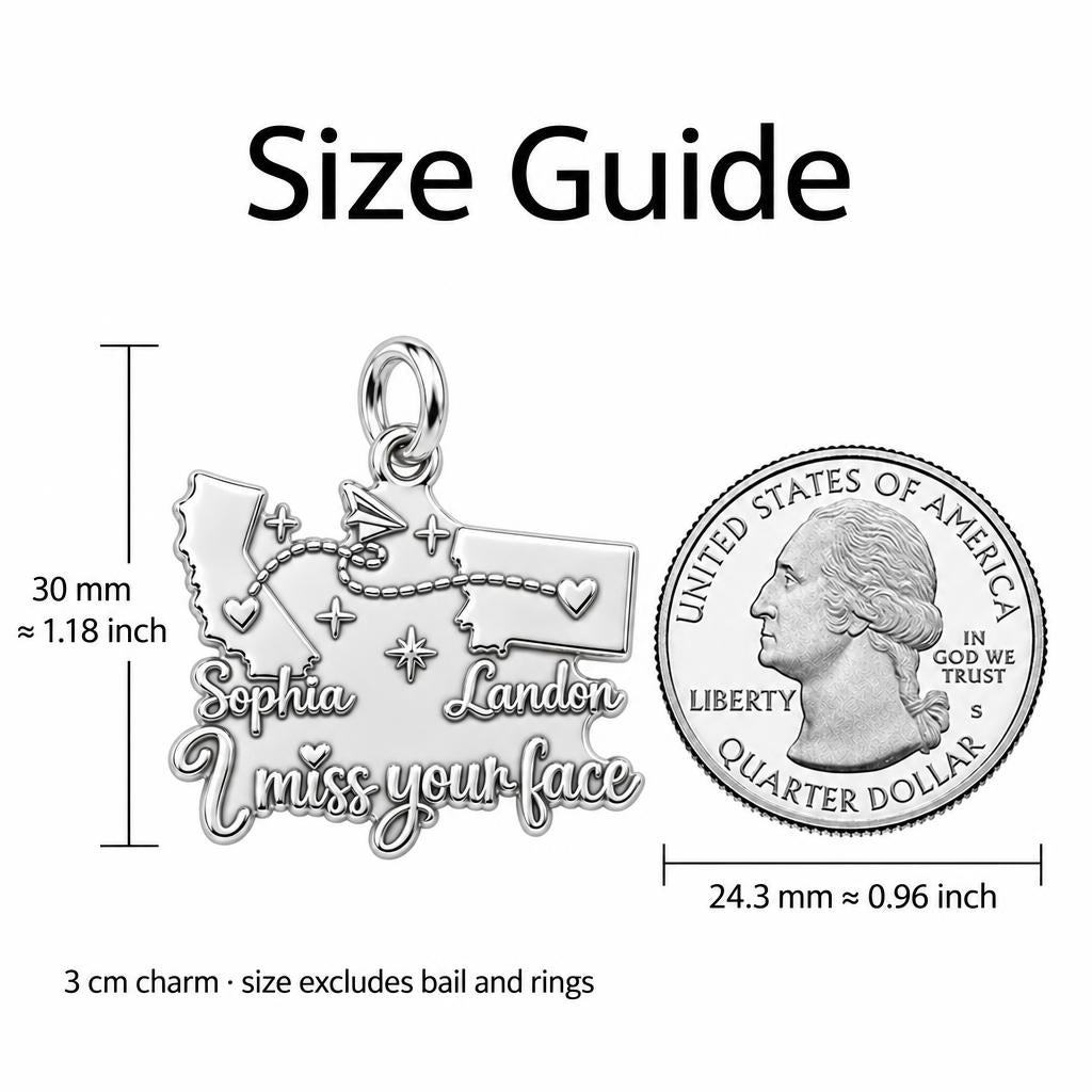 Long Distance Paper Plane Charm Bracelet – Personalized Couple Gift – size guide, 3 cm charm next to a quarter