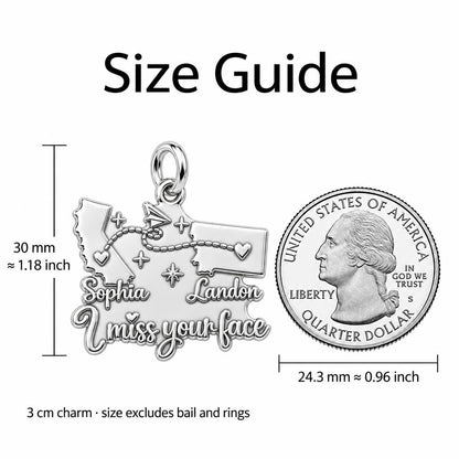 Long Distance Paper Plane Charm Bracelet – Personalized Couple Gift – size guide, 3 cm charm next to a quarter
