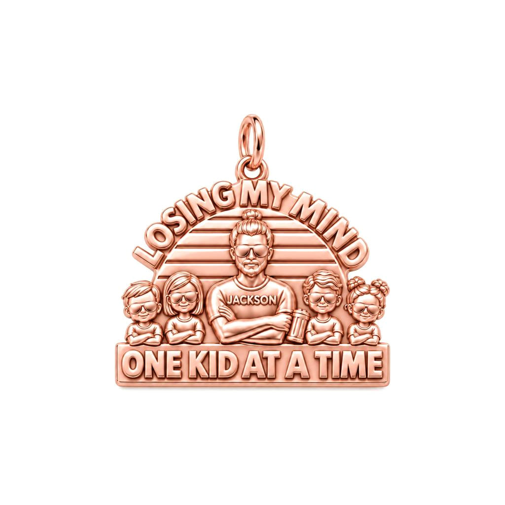 Losing My Mind Charm Bracelet – Personalized Dad Gift – rose gold 3 cm charm, front view